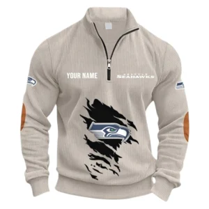 Seattle Seahawks Fans Gift Half Zipper Corduroy Sweatshirt, All Over Print Sweatshirt For Sport Fan NFL150090825114 - Apricot