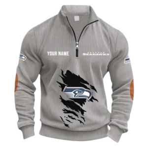Seattle Seahawks Fans Gift Half Zipper Corduroy Sweatshirt, All Over Print Sweatshirt For Sport Fan NFL150090825114 - Light Gray