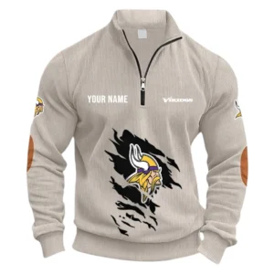 Minnesota Vikings Fans Gift Half Zipper Corduroy Sweatshirt, All Over Print Sweatshirt For Sport Fan NFL150090825119 - Apricot