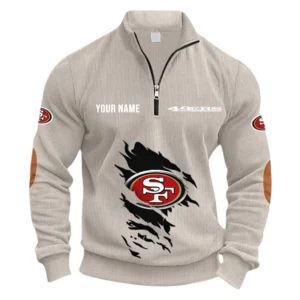 San Francisco 49ers Fans Gift Half Zipper Corduroy Sweatshirt, All Over Print Sweatshirt For Sport Fan NFL150090825120 - Apricot