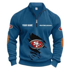 San Francisco 49ers Fans Gift Half Zipper Corduroy Sweatshirt, All Over Print Sweatshirt For Sport Fan NFL150090825120 - Denim Blue