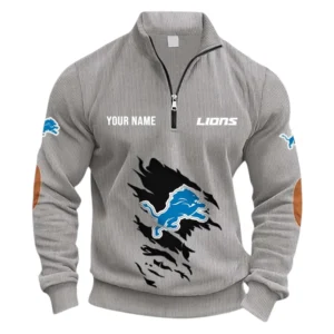 Detroit Lions Fans Gift Half Zipper Corduroy Sweatshirt, All Over Print Sweatshirt For Sport Fan NFL150090825121 - Light Gray