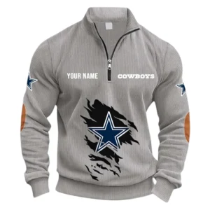 Dallas Cowboys Fans Gift Half Zipper Corduroy Sweatshirt, All Over Print Sweatshirt For Sport Fan NFL150090825122 - Light Gray