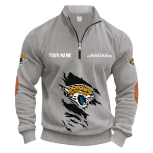 Jacksonville Jaguars Fans Gift Half Zipper Corduroy Sweatshirt, All Over Print Sweatshirt For Sport Fan NFL150090825123 - Light Gray