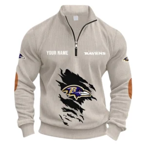 Baltimore Ravens Fans Gift Half Zipper Corduroy Sweatshirt, All Over Print Sweatshirt For Sport Fan NFL150090825127 - Apricot