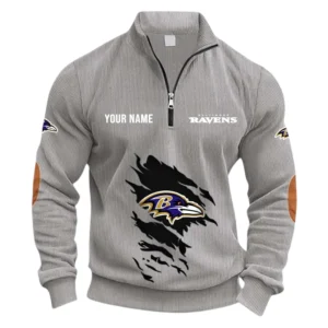 Baltimore Ravens Fans Gift Half Zipper Corduroy Sweatshirt, All Over Print Sweatshirt For Sport Fan NFL150090825127 - Light Gray