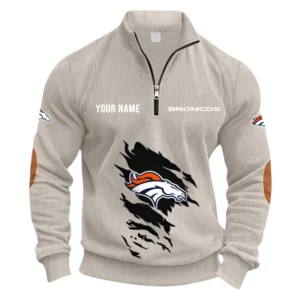 Denver Broncos Fans Gift Half Zipper Corduroy Sweatshirt, All Over Print Sweatshirt For Sport Fan NFL150090825128 - Apricot