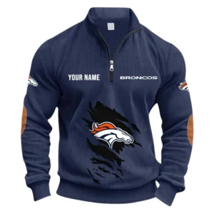 Denver Broncos Fans Gift Half Zipper Corduroy Sweatshirt, All Over Print Sweatshirt For Sport Fan NFL150090825128 - Navy Blue