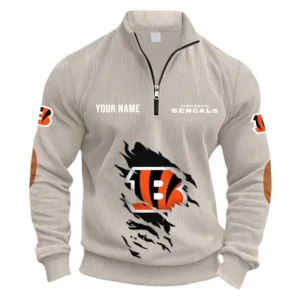 Cincinnati Bengals Fans Gift Half Zipper Corduroy Sweatshirt, All Over Print Sweatshirt For Sport Fan NFL150090825129 - Apricot