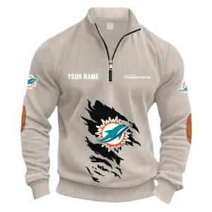 Miami Dolphins Fans Gift Half Zipper Corduroy Sweatshirt, All Over Print Sweatshirt For Sport Fan NFL150090825130 - Apricot